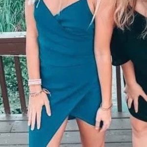 Blue Blush Teal Asymmetrical Sleeveless Dress